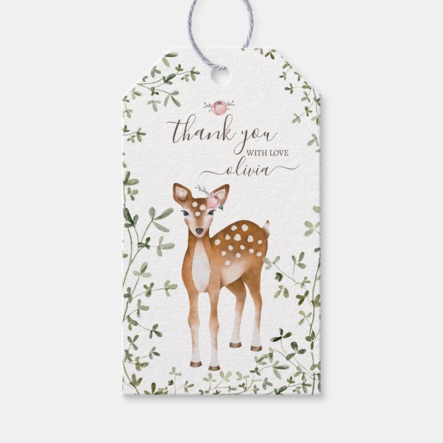 Étiquettes-cadeau Baby shower de cerfs de bois (Devant)