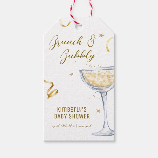 Étiquettes-cadeau Baby shower de champagne Bubbly Gold Elegant Brunc (Devant)