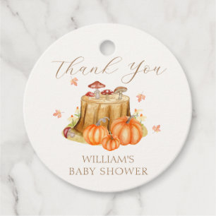 Étiquettes Cadeau Baby shower de champignon Citrouille de bois