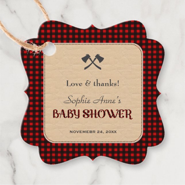 Étiquettes Cadeau Baby shower de chasseur sauvage de bison rouge de  (Devant)