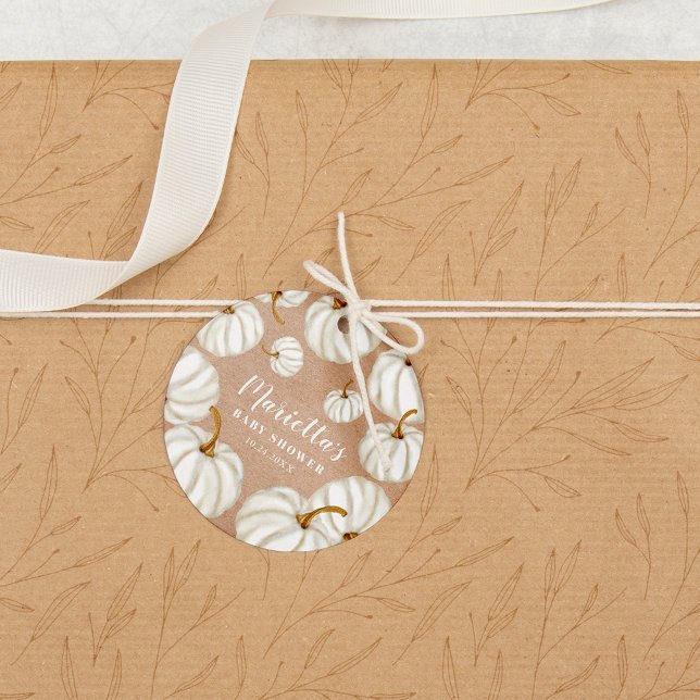 Étiquettes Cadeau Baby shower de chute blanc Little citrouille (White Little pumpkin kraft fall baby shower Favor Tags)