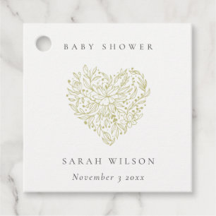 Étiquettes Cadeau Baby shower de coeur floral vert et doux