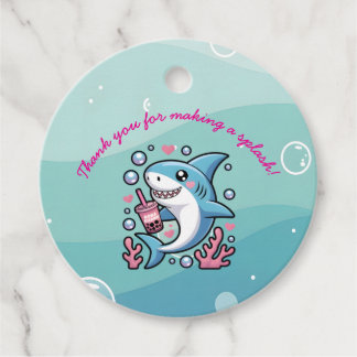 Étiquettes Cadeau Baby shower de Coeurs de requins Boba bleu mignon