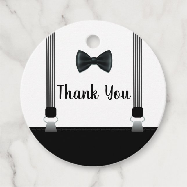 Étiquettes Cadeau Baby shower de Cravate de petit garçon noir gris (Devant)