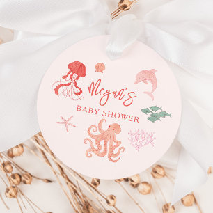 Étiquettes Cadeau Baby shower de créature de l'océan rose