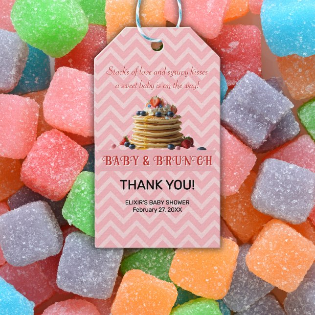 Étiquettes-cadeau Baby shower de crêpes de fraise rose pour bébé et  (Créateur téléchargé)