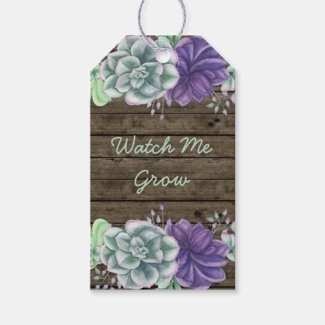 Étiquettes-cadeau Baby shower de croissance Rustique Succulent Watch (Devant)