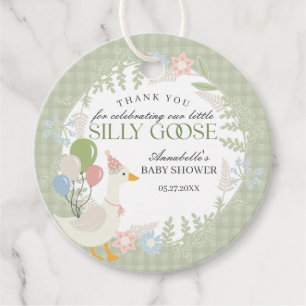 Étiquettes Cadeau Baby shower de En vichy floral d'oie soie verte