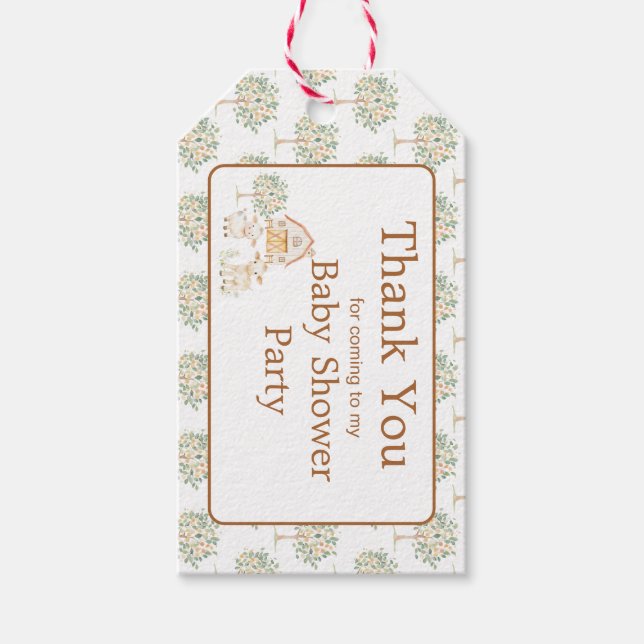 Étiquettes-cadeau Baby shower de ferme mignonne (Devant)