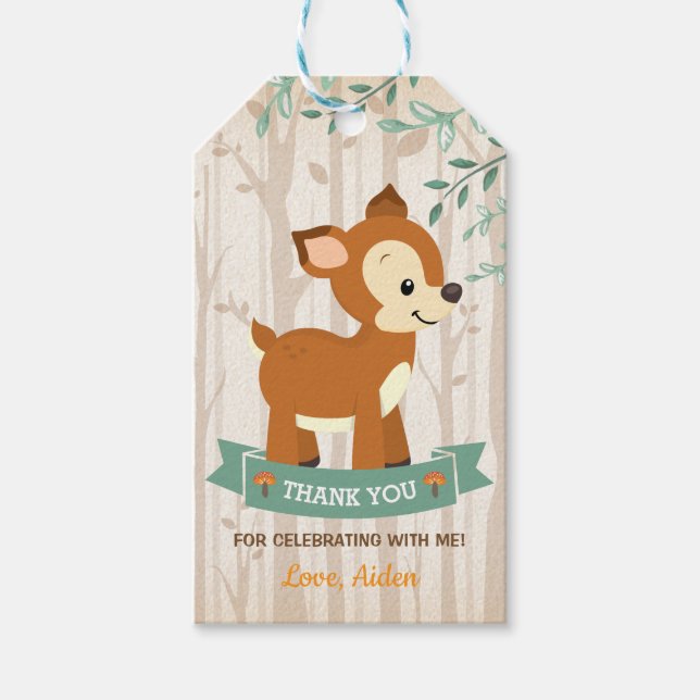 Étiquettes-cadeau Baby shower de fête d'anniversaire de la forêt de  (Devant)