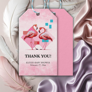 Étiquettes-cadeau Baby shower de Flamant rose moderne géométrique