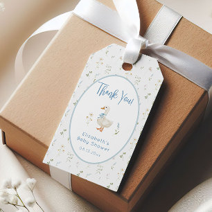 Étiquettes-cadeau Baby shower de Fleur sauvage de boue bleue à oie s