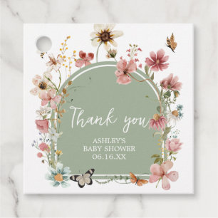 Étiquettes Cadeau Baby shower de fleurs de bébé vert Sage