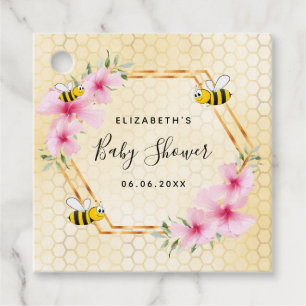 Étiquettes Cadeau Baby shower de fleurs roses de nid d'abeille