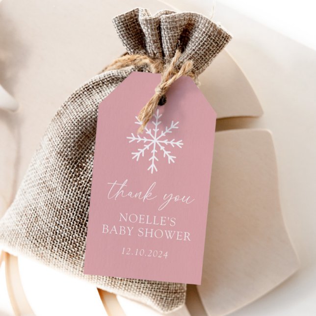 Étiquettes-cadeau Baby shower de flocons de neige rose (Créateur téléchargé)