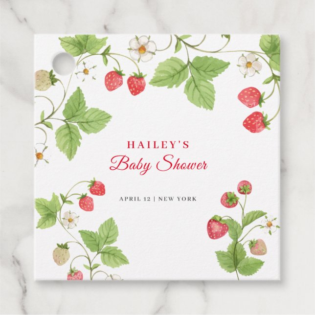 Étiquettes Cadeau Baby shower de fraise doux simple (Devant)