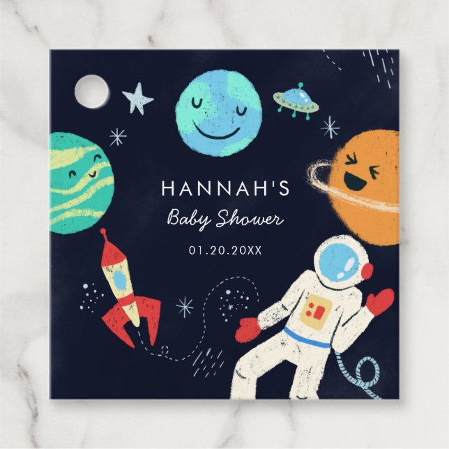 Étiquettes Cadeau Baby shower de galaxie spatiale mignonne (Devant)