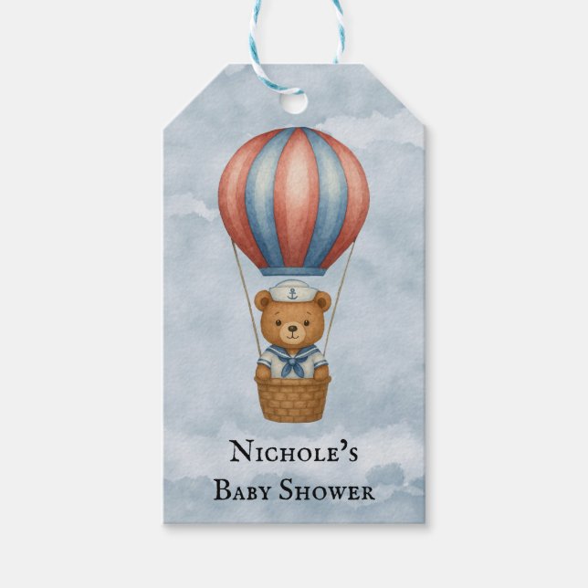 Étiquettes-cadeau Baby shower de garçon à ballon à air chaud (Devant)