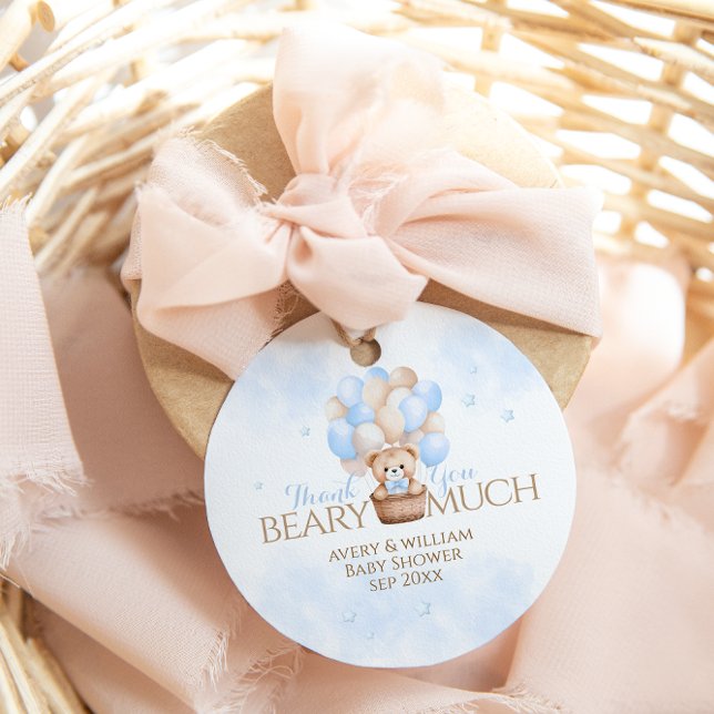 Étiquettes Cadeau Baby shower de garçon Bleu Ours Teddy (Créateur téléchargé)