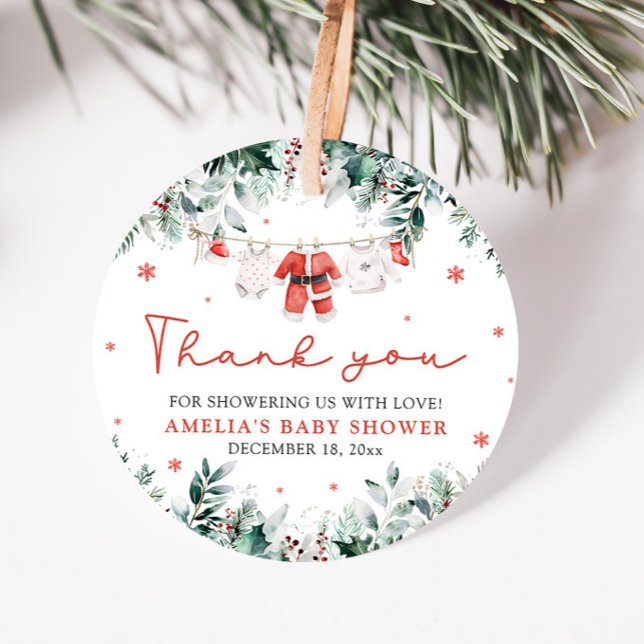 Étiquettes Cadeau Baby shower de garde-robe de Noël Red Père Noël (Créateur téléchargé)