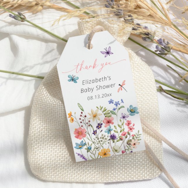 Étiquettes-cadeau Baby shower de jardin papillon fleur sauvage (Créateur téléchargé)
