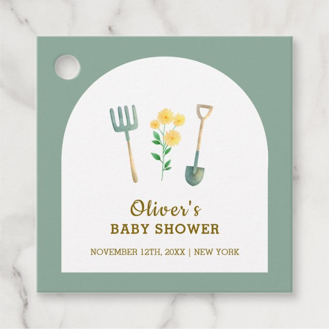 Étiquettes Cadeau Baby shower de jardinage floral de Boho cultivé lo (Devant)