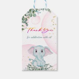 Étiquettes-cadeau Baby shower de la jungle de l'éléphant rose mignon