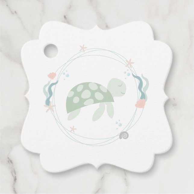 Étiquettes Cadeau Baby shower de la tortue de mer (Devant)