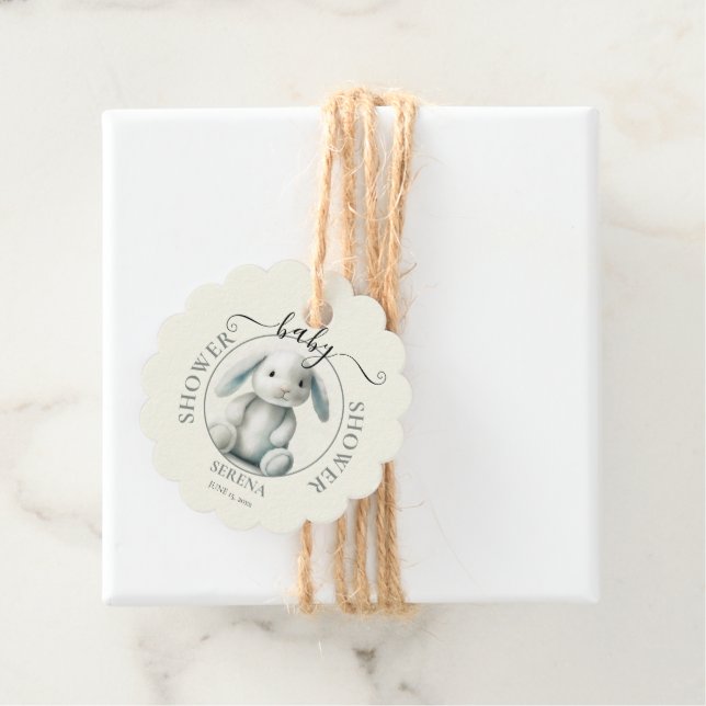 Étiquettes Cadeau Baby shower de lapin farci bouché rond (En situation)