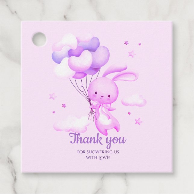 Étiquettes Cadeau Baby shower de lapin violet lapin Merci (Devant)