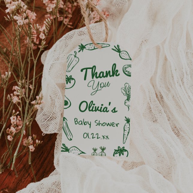 Étiquettes-cadeau Baby shower de légumes de culture locale dessiné v (Créateur téléchargé)