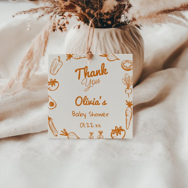Étiquettes Cadeau Baby shower de légumes de culture locale dessinés  (Créateur téléchargé)