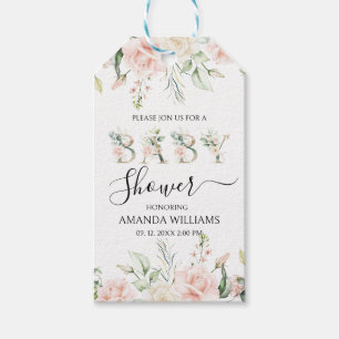 Étiquettes-cadeau Baby shower de lettres florales rose pâle