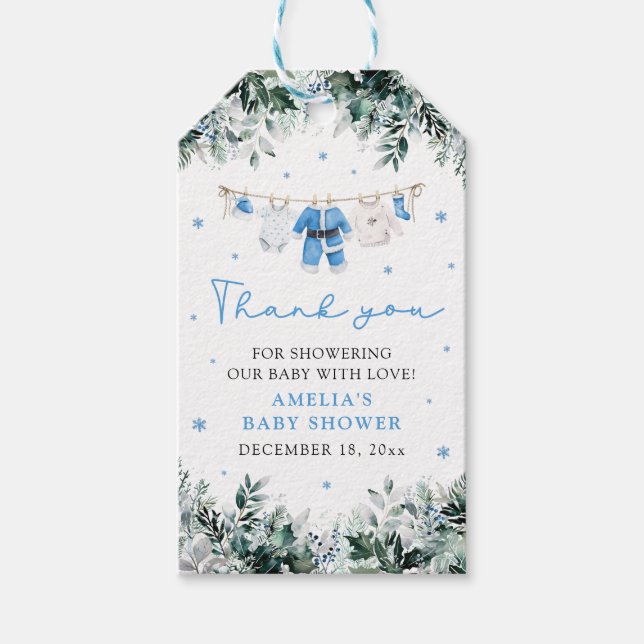 Étiquettes-cadeau Baby shower de linge de maison de Noël Blue Père N (Devant)