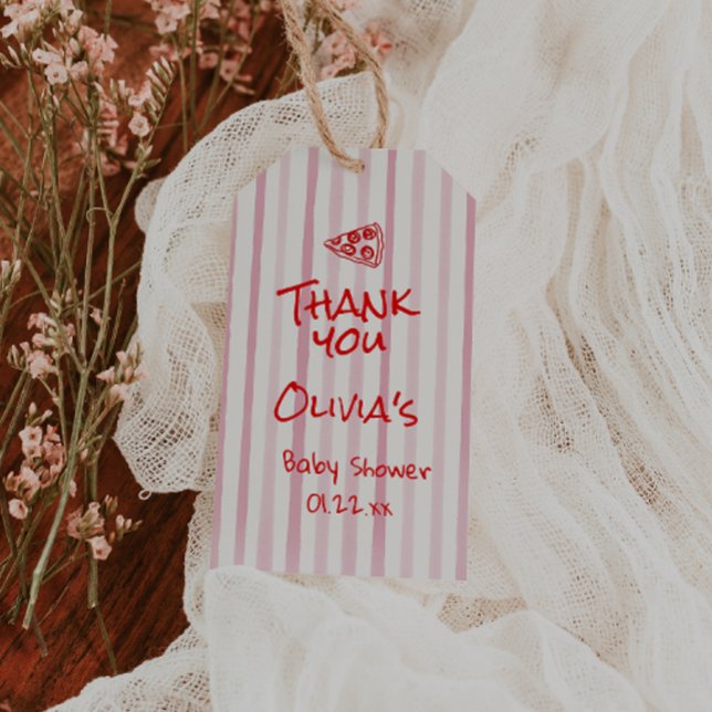 Étiquettes-cadeau Baby shower de livraison spécial Pizza Rouge tiré  (Créateur téléchargé)