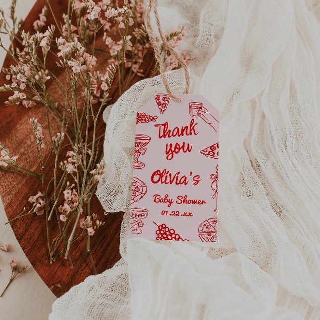 Étiquettes-cadeau Baby shower de livraison spécial rouge à la main t (Créateur téléchargé)