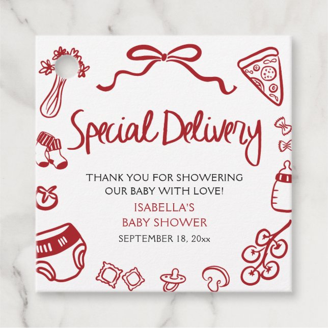 Étiquettes Cadeau Baby shower de livraison spécial tiré à la main it (Devant)