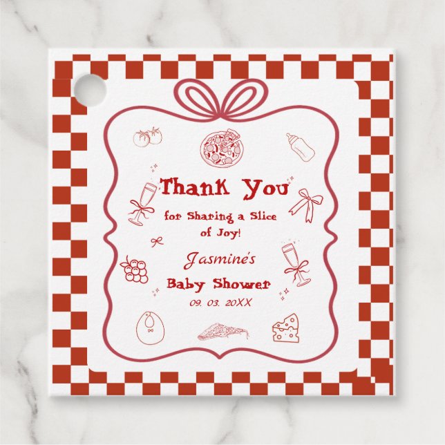 Étiquettes Cadeau Baby shower de livraison spéciale Pizza (Devant)