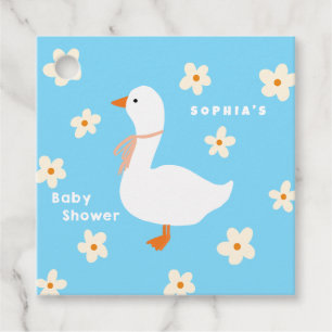 Étiquettes Cadeau Baby shower de l'oie blanche et des marguerites
