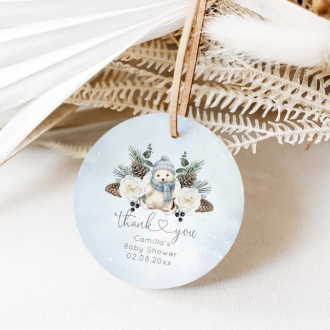Étiquettes Cadeau Baby shower de l'ours polaire d'hiver (Créateur téléchargé)
