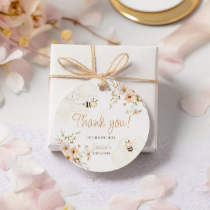 Étiquettes Cadeau Baby shower de Merci d'abeilles florales ronde