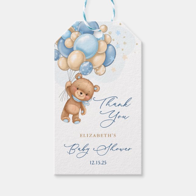 Étiquettes-cadeau Baby shower de Merci de ballons d'ours en peluche (Devant)
