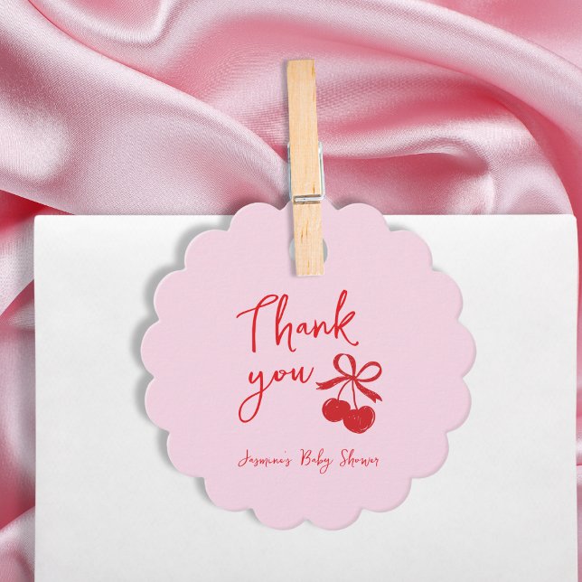 Étiquettes Cadeau Baby shower de Merci de cerisier tiré à la main (Hand Drawn Cherry Bow Thank You Baby Shower Favor Tags)