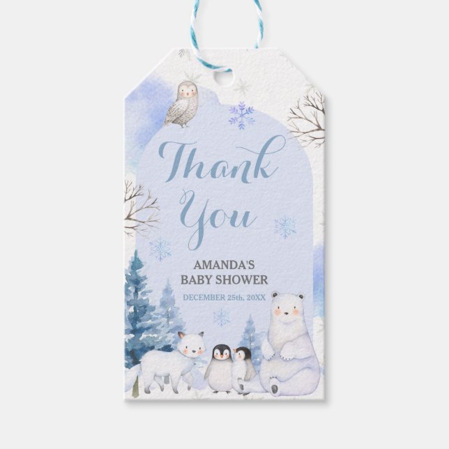 Étiquettes-cadeau BABY SHOWER de Merci de flocons de neige d'ANIMAL  (Devant)