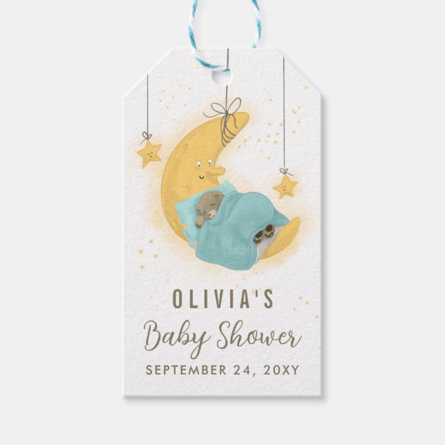 Étiquettes-cadeau Baby shower de Merci de la lune de l'ours en peluc (Devant)