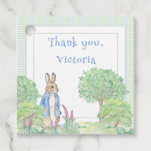 Étiquettes Cadeau Baby shower de Merci de lapin bleu En vichy