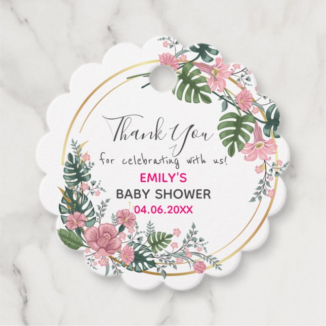 Étiquettes Cadeau Baby shower de Merci de  rose fleuri (Devant)