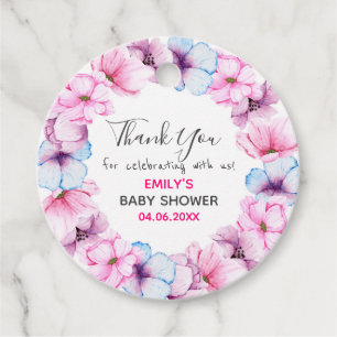 Étiquettes Cadeau Baby shower de Merci de  rose fleuri