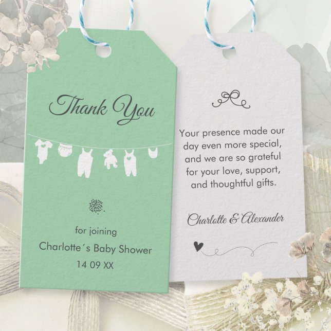 Étiquettes-cadeau Baby shower de Merci élégant Boho vert Mint (Mint Green Boho Elegant Thank You Baby Shower Gift Tags ©Susanne Sachers - Sunny Mind 🌞)