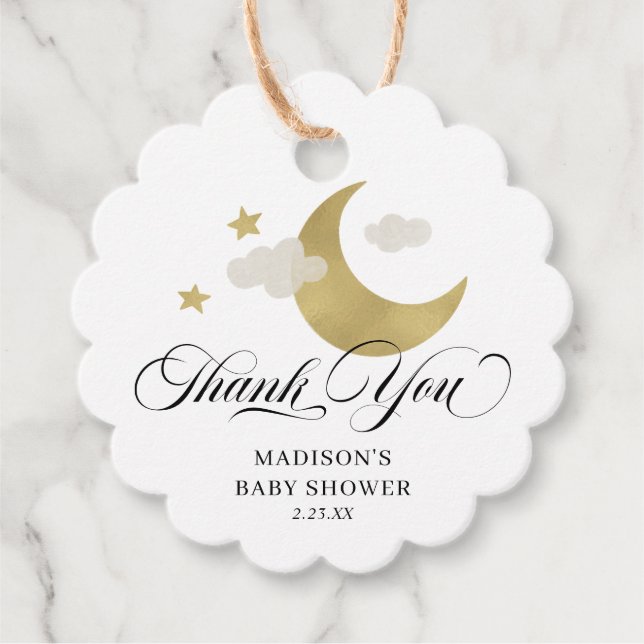 Étiquettes Cadeau Baby shower de Merci personnalisé Lune et étoiles (Devant)